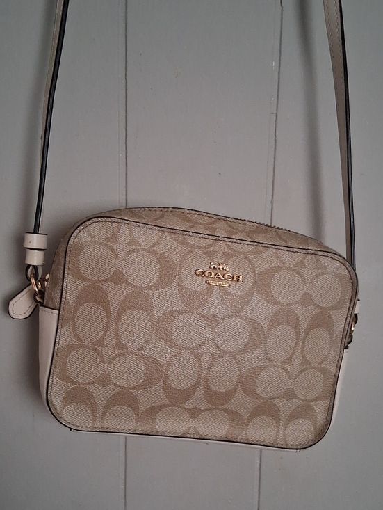 Coach Handbags - Coach Beige Signature Crossbody with Gold Logo